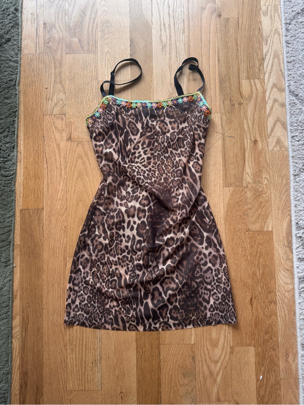 Danielle Guizio Brown Leopard Print Mini Dress with Floral Trim